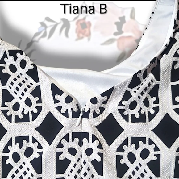 Tiana B. Black and White Lattice Print Fit/Flare Dress Size 16 - Picture 6 of 7